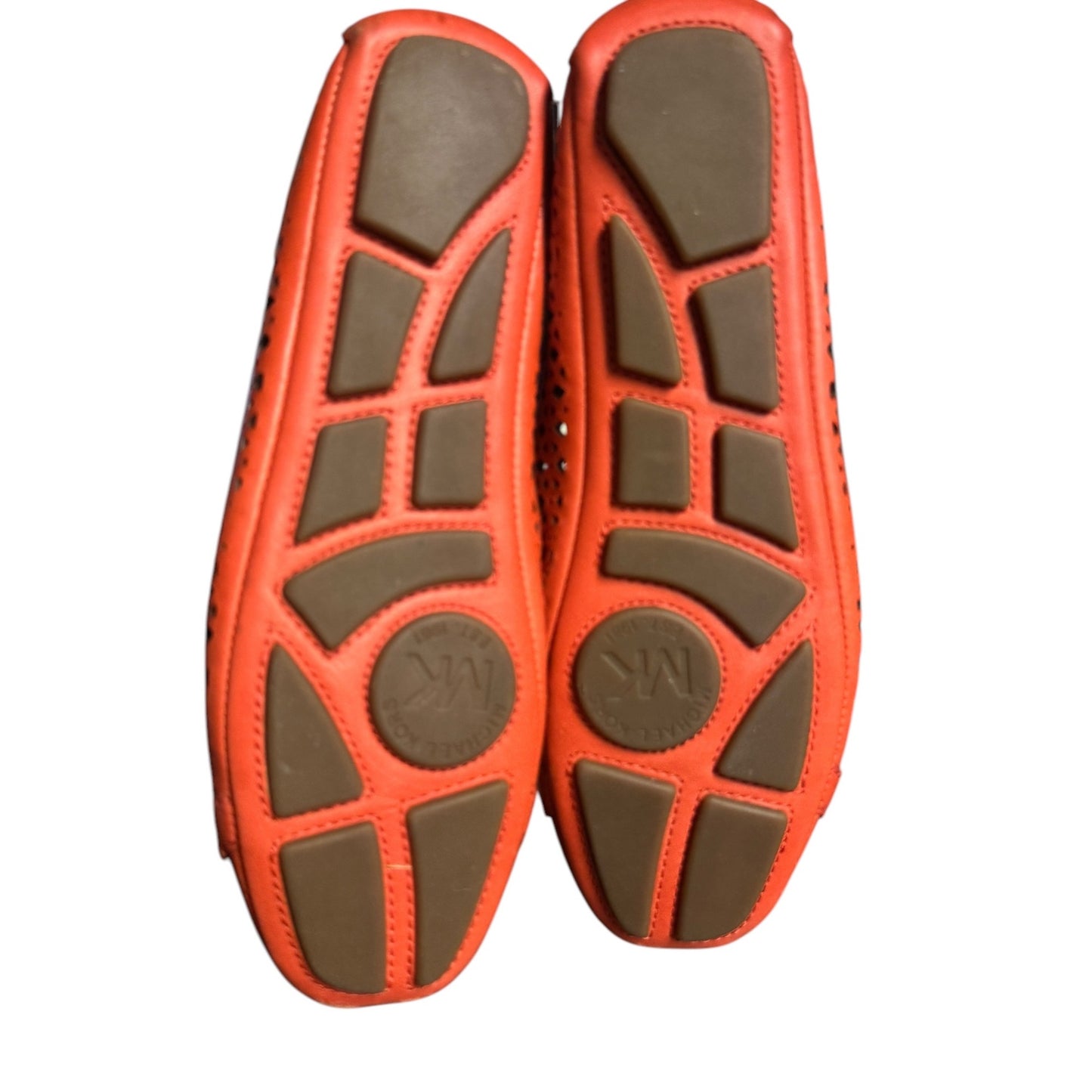 Michael Kors Orange Laser Cut Leather Ballet Flats With Gold MK Logo Womens Size 7