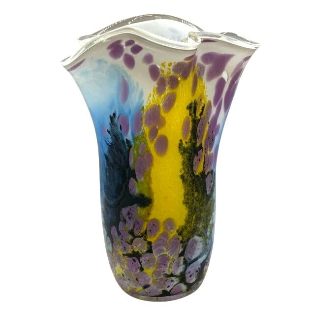 Hand-Blown Art Glass Vase With Abstract Floral Design