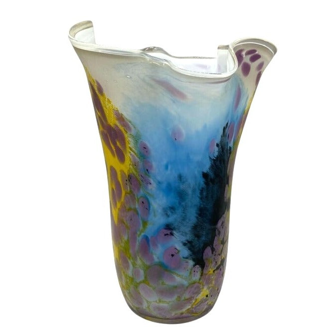 Hand-Blown Art Glass Vase With Abstract Floral Design