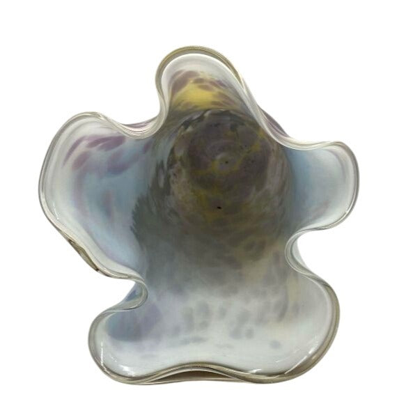 Hand-Blown Art Glass Vase With Abstract Floral Design