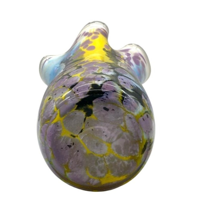 Hand-Blown Art Glass Vase With Abstract Floral Design