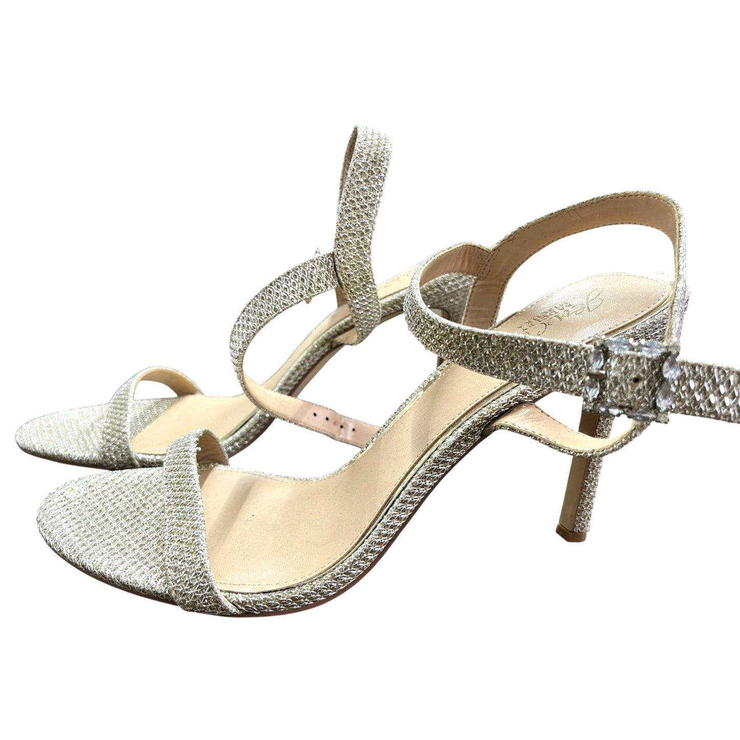 Jeweled Badgley Mischka Silver/Gold Strappy Heels Women's Size 7.5