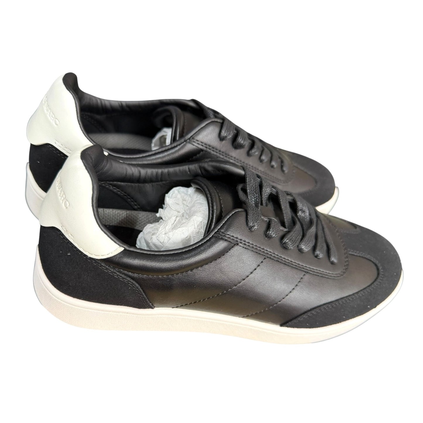 Bruno Marc Mens Casual Black & White Sneakers Leather & Suede Upper Lace-Up Design Lightweight Sole Size 9.5 NWB