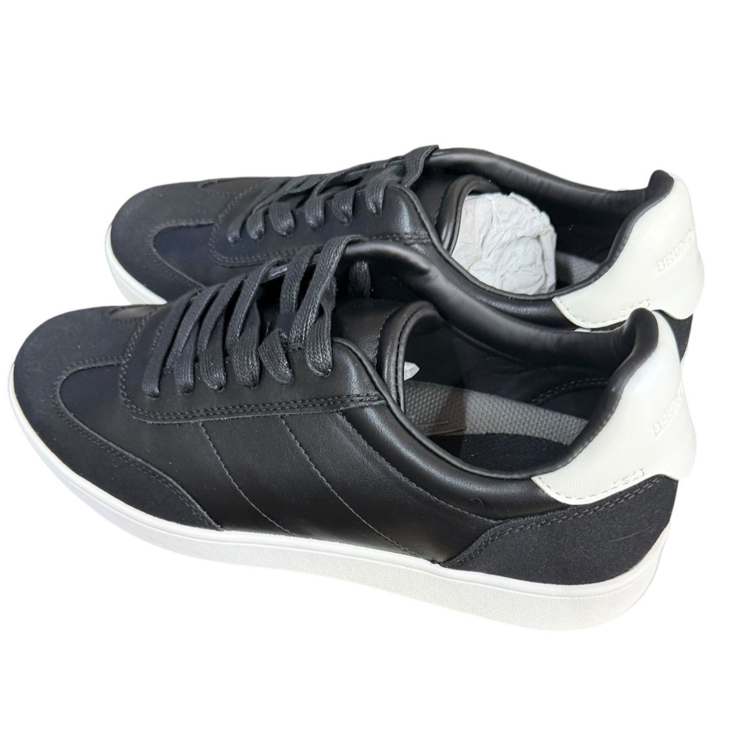 Bruno Marc Mens Casual Black & White Sneakers Leather & Suede Upper Lace-Up Design Lightweight Sole Size 9.5 NWB