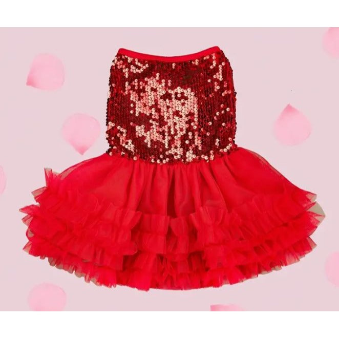 Red Sequin Tutu Dog Cat Pet Dress XS Christmas NWOT