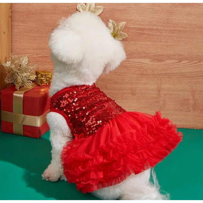 Red Sequin Tutu Dog Cat Pet Dress XS Christmas NWOT