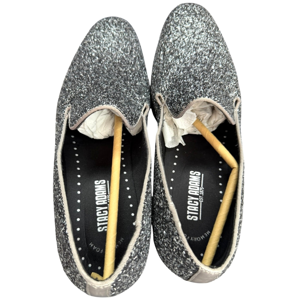 Stacy Adams Swank Slip-On Loafers Silver Glitter Men's Size 8.5 M NWB