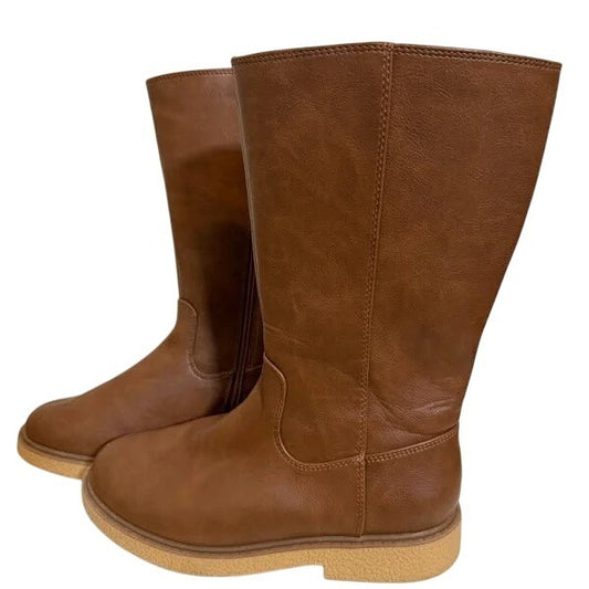 Cat & Jack Girls Alaina Brown Mid-Calf Size 4 Faux Leather Boots NWOT