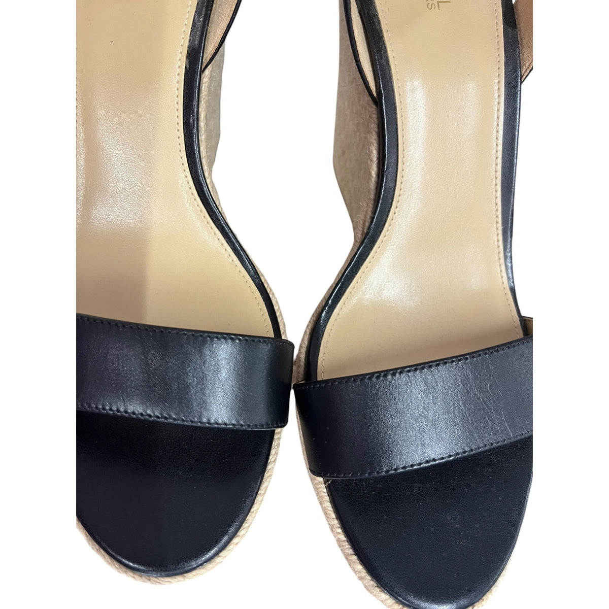 Michael Kors Kimberly Black Leather Espadrille Wedge Sandals Size 10M