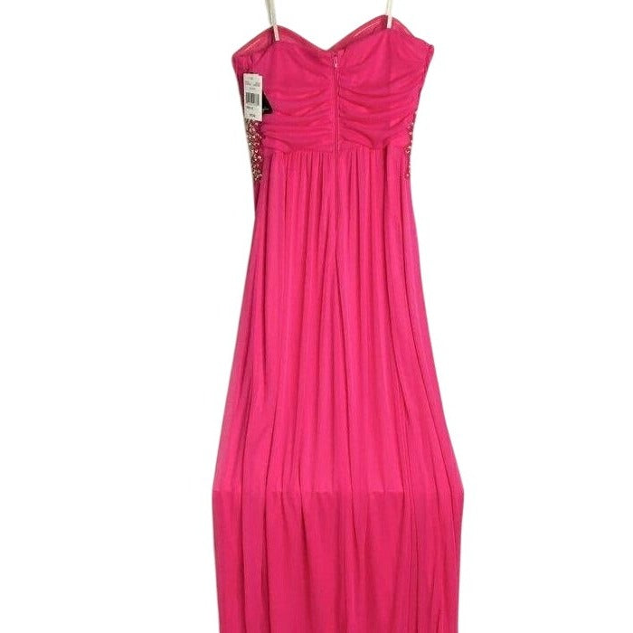 City Triangles Strapless Beaded Empire Waist Gown Cosmo Pink Size 13