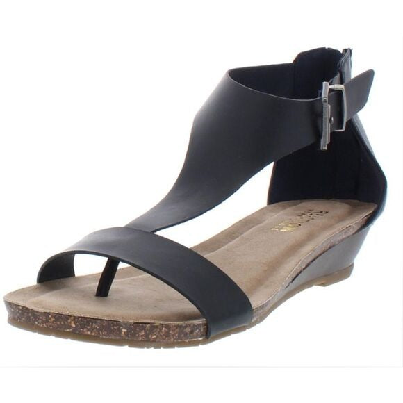 Kenneth Cole Reaction Women's Great Gal Navy T-Strap Wedge Sandals Shoes Size 10