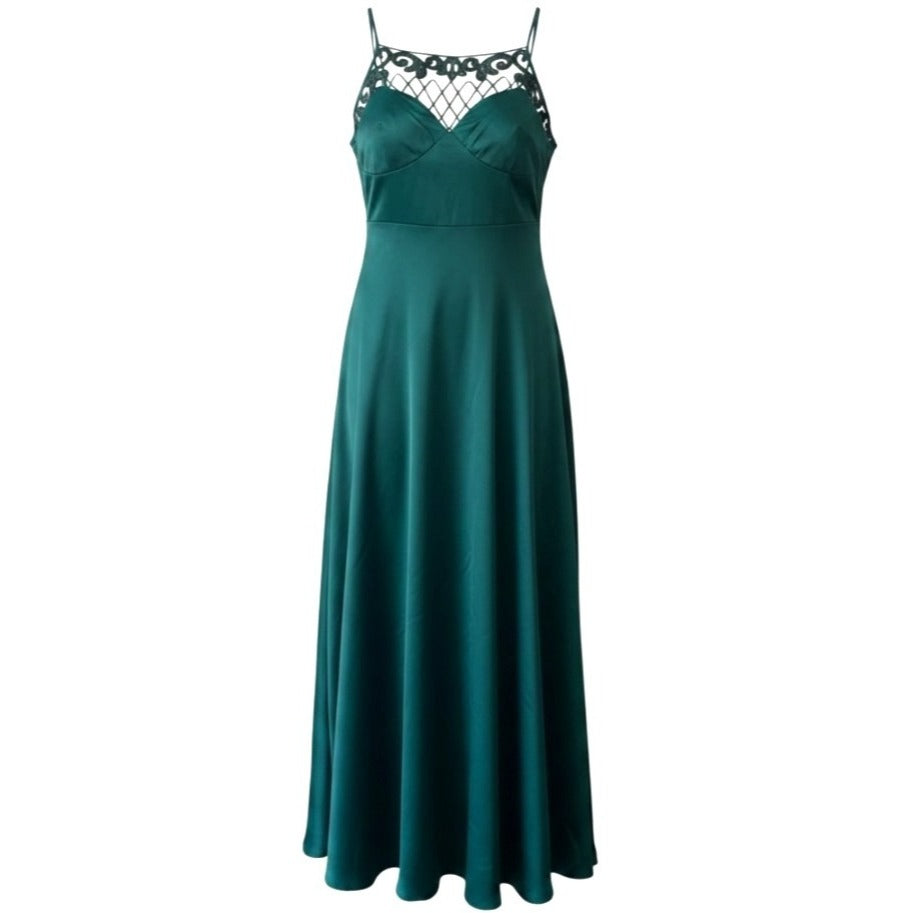 Morgan And Co. Green Prom Dress With Lace Overlay & Spaghetti Straps Size 9/10