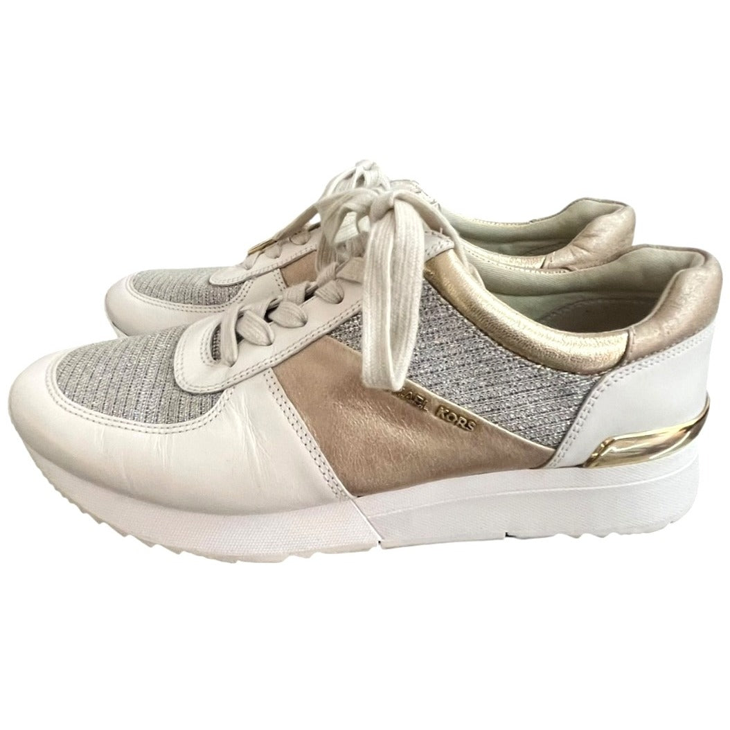 Michael Kors Allie Glitter Chain Mesh Leather Sneakers White/Gold 9M