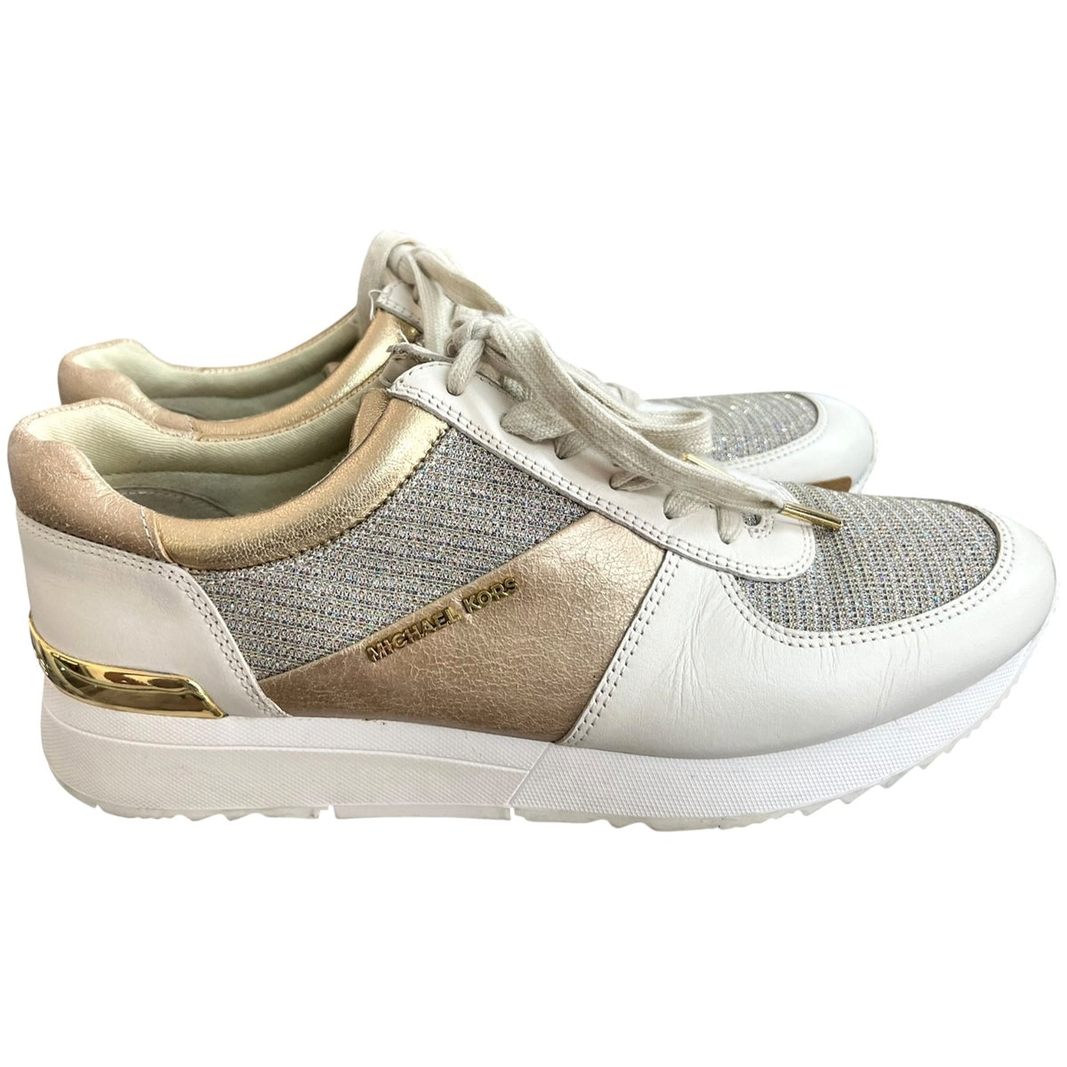 Michael Kors Allie Glitter Chain Mesh Leather Sneakers White/Gold 9M