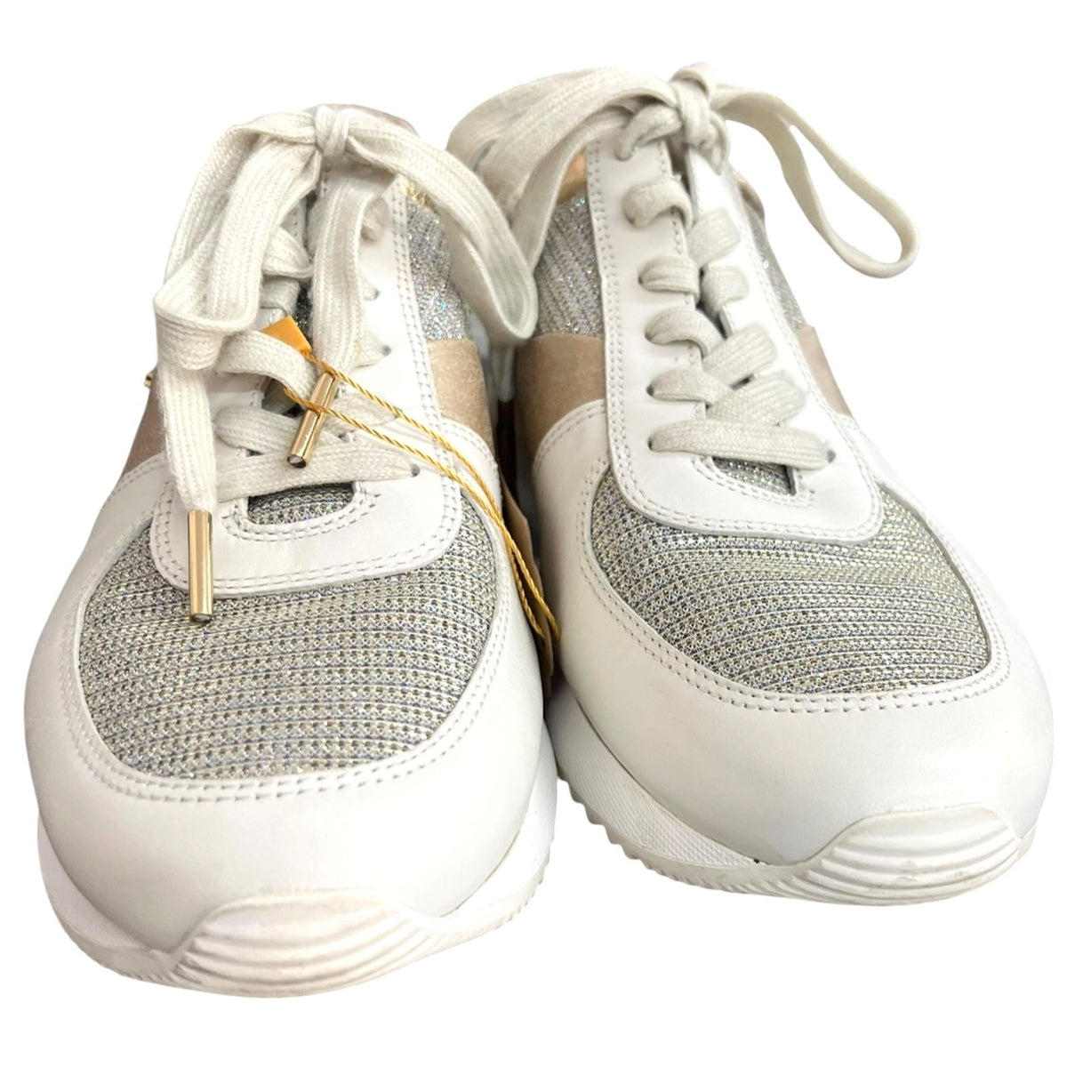 Michael Kors Allie Glitter Chain Mesh Leather Sneakers White/Gold 9M