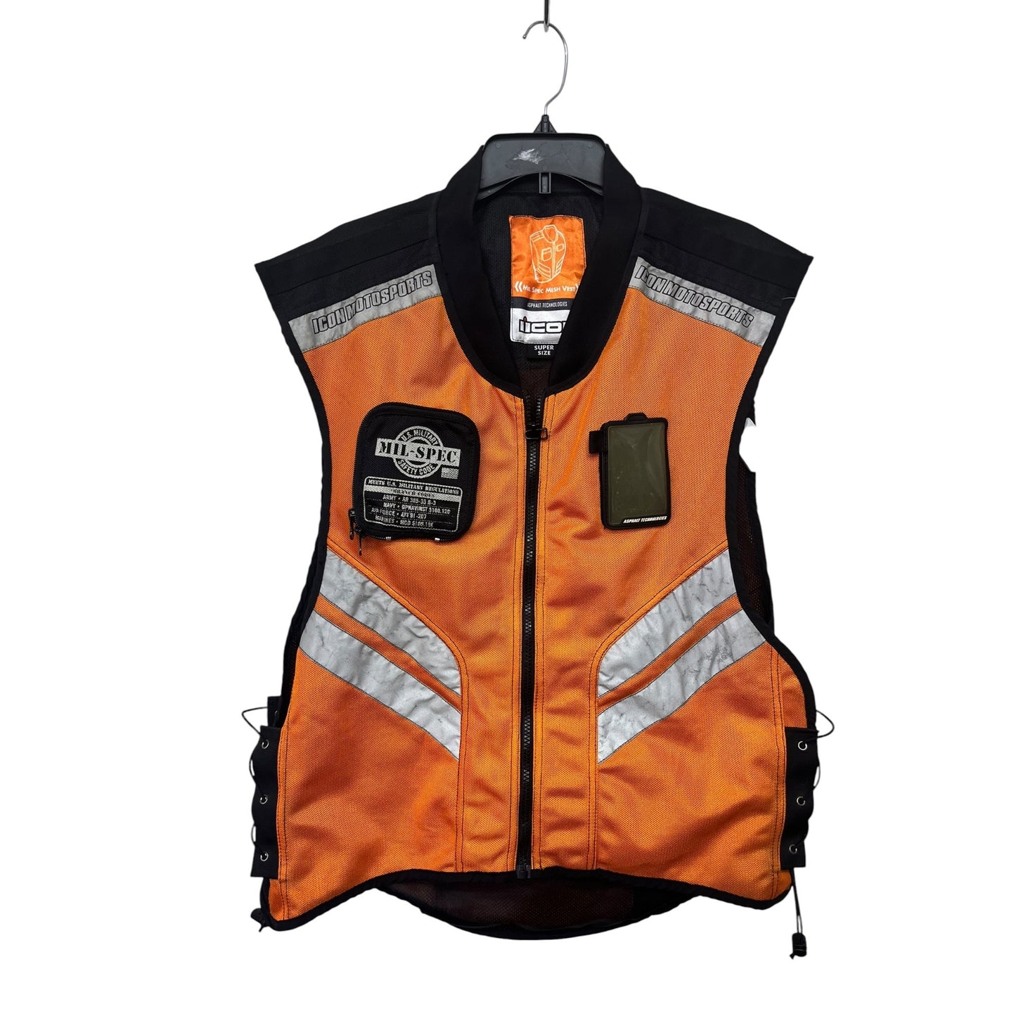 Icon Mil-Spec Mesh Motorcycle Safety Vest Super Size Orange W/ Reflective Stripes
