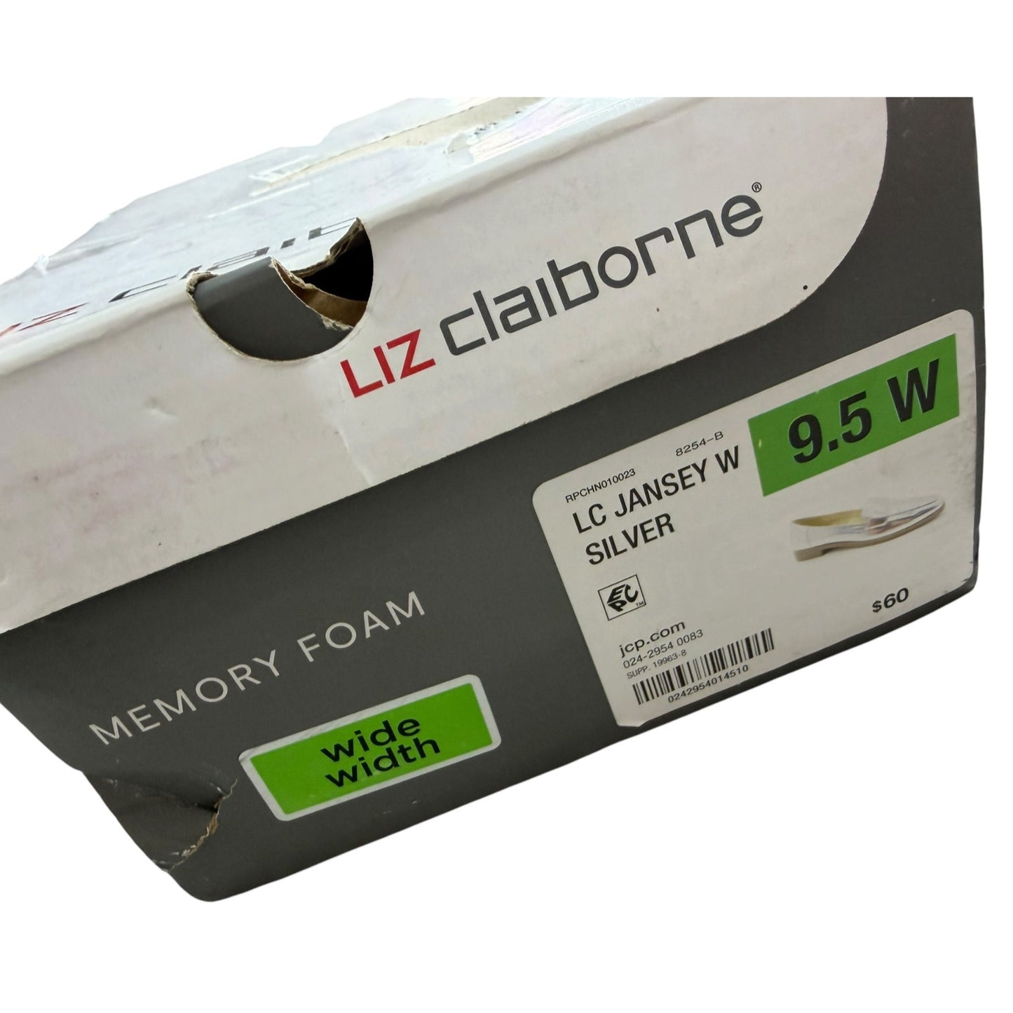 Liz Claiborne Womens Silver Loafers Memory Foam Size 9.5W Wide Width New Without Box