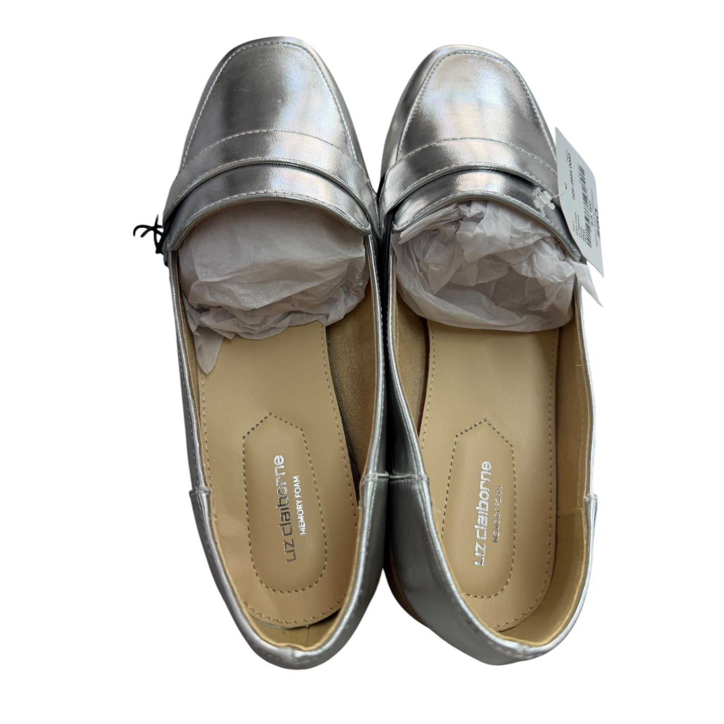 Liz Claiborne Womens Silver Loafers Memory Foam Size 9.5W Wide Width New Without Box