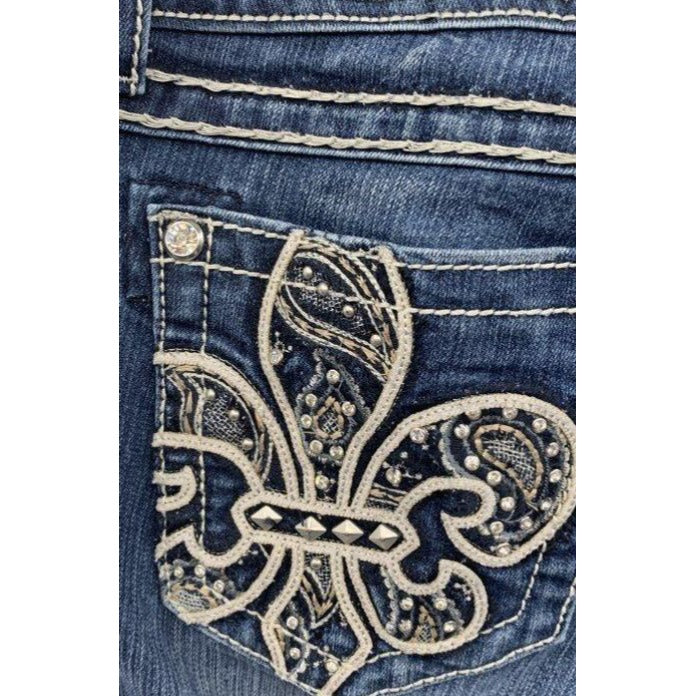 Miss Me Blue Bootcut Jeans Size 30 Fleur-De-Lis