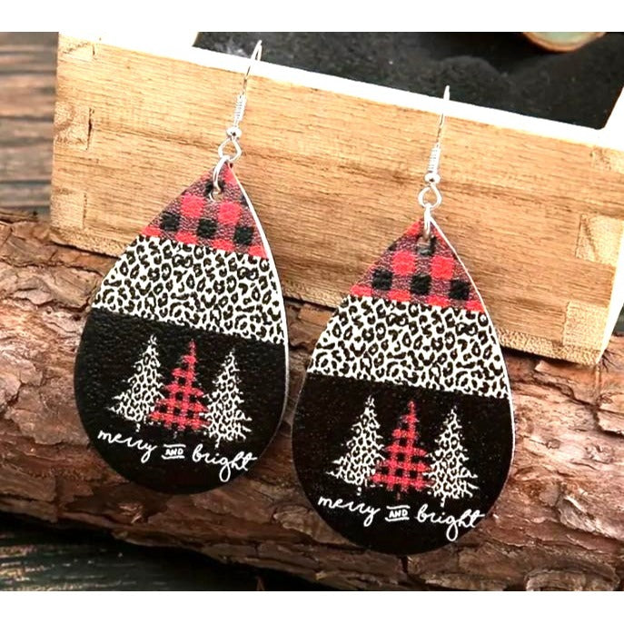 Merry And Bright Red Black Christmas Earrings New