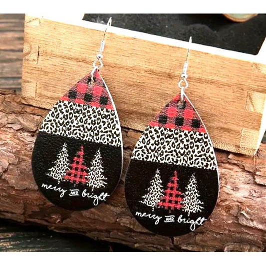 Merry And Bright Red Black Christmas Earrings New