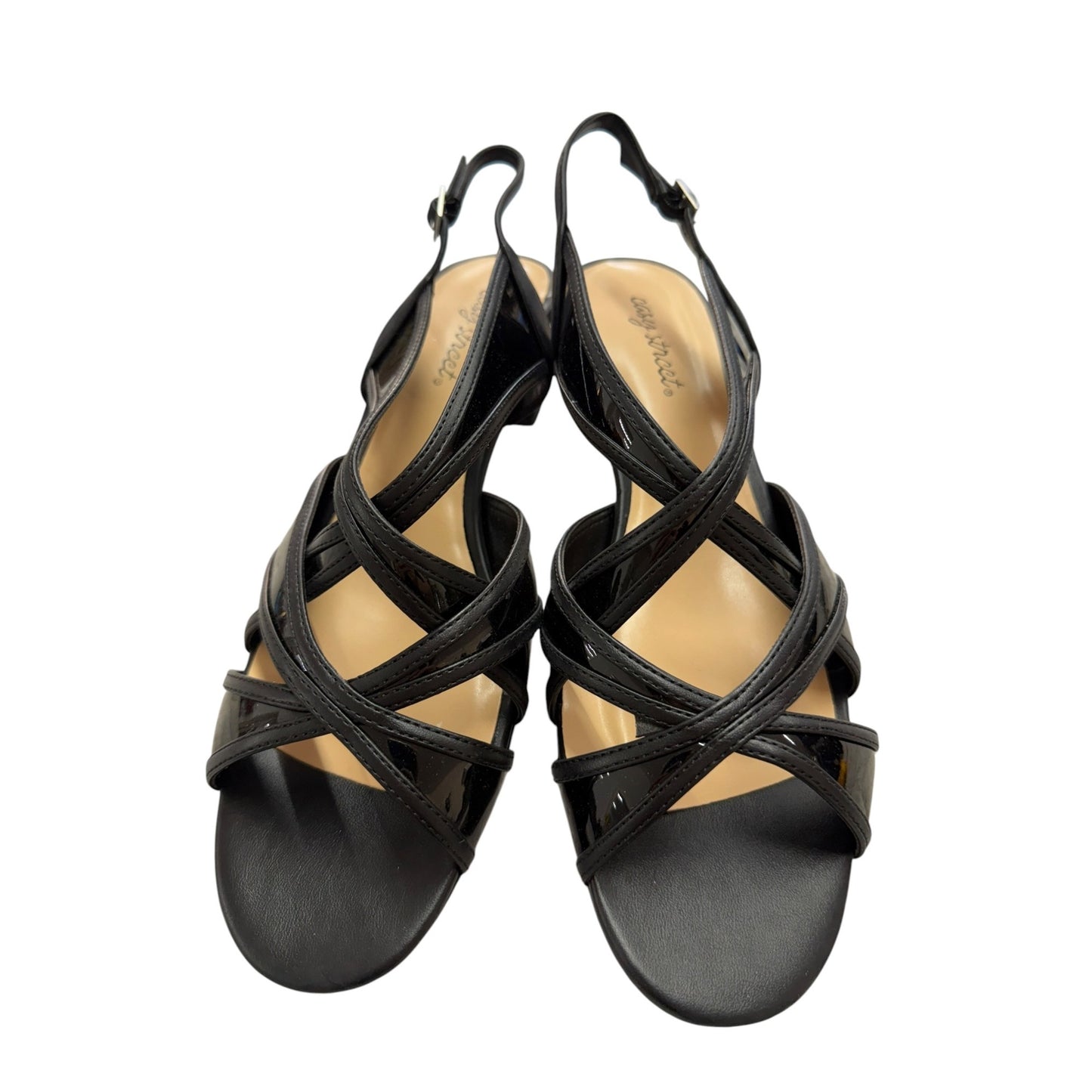 Easy Street Women's Black Strappy Slingback Sandals With Kitten Heel Size 11W NWOB