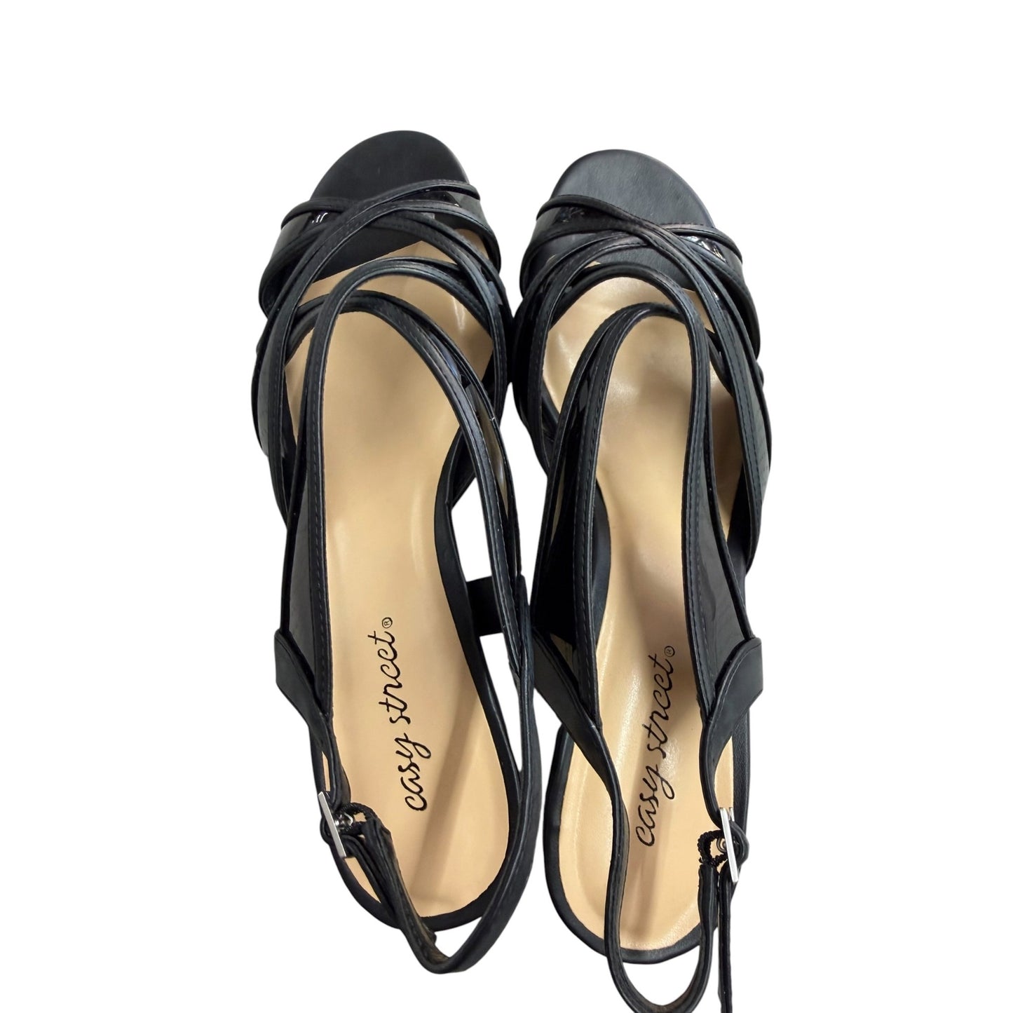 Easy Street Women's Black Strappy Slingback Sandals With Kitten Heel Size 11W NWOB