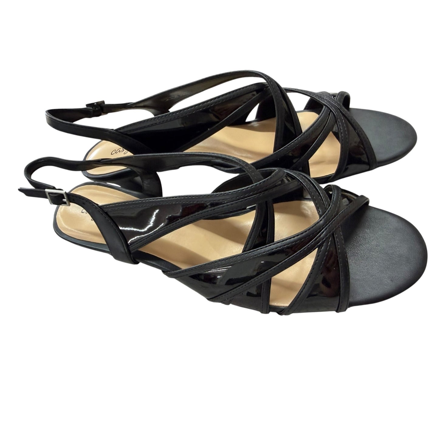 Easy Street Women's Black Strappy Slingback Sandals With Kitten Heel Size 11W NWOB