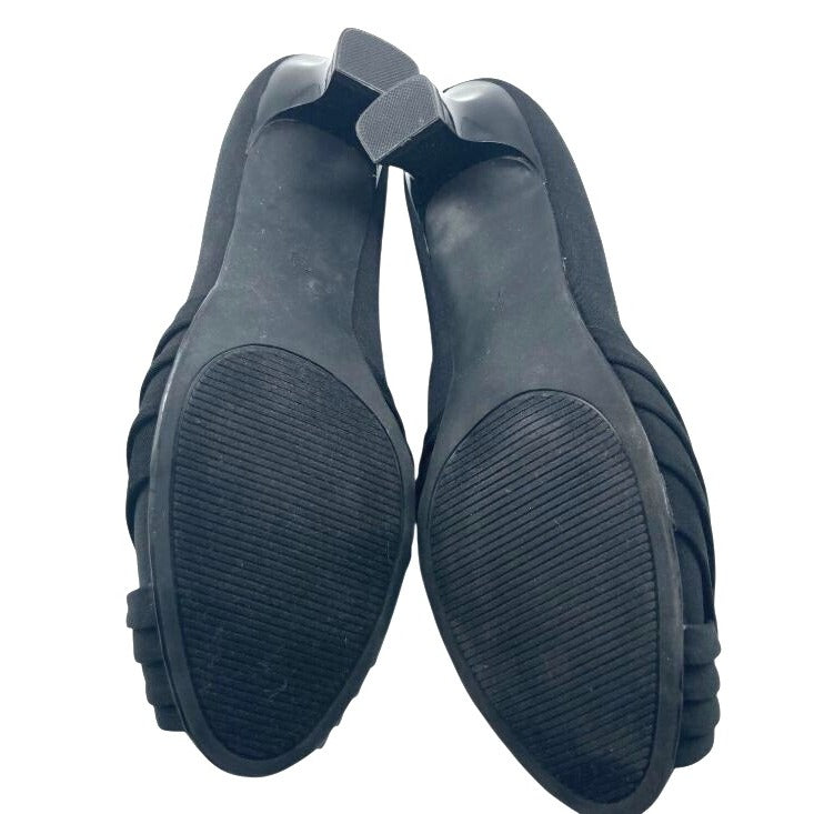 Coach And Four Black Pleated Fabric Peep-Toe Kitten Heels Size 7.5