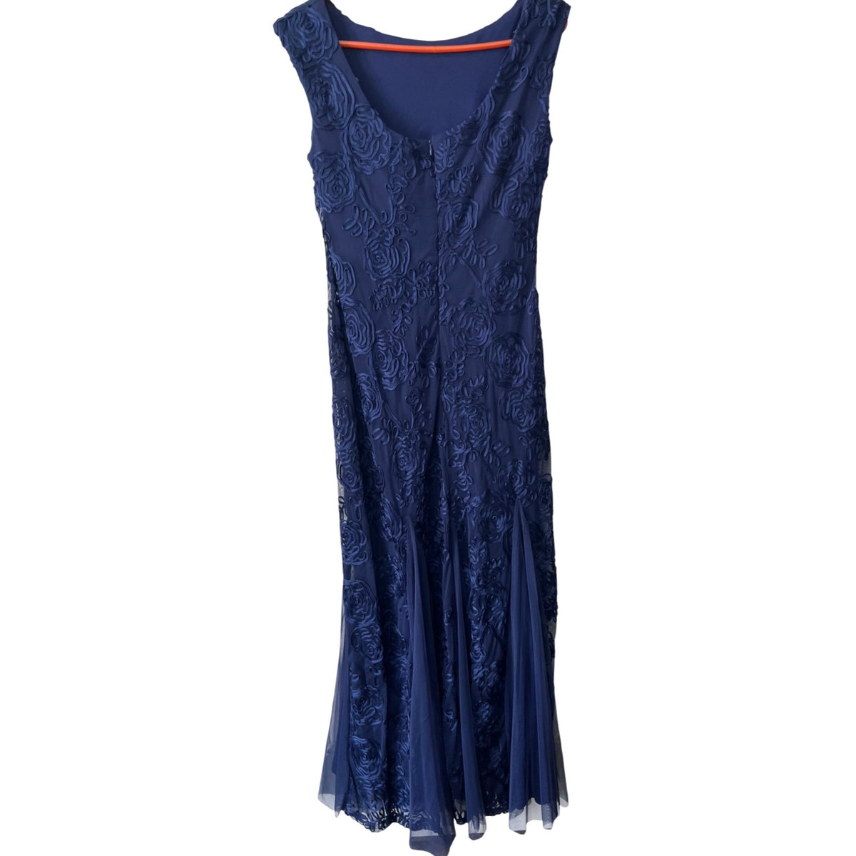 Navy Sleeveless Onyx Nite Embroidered Mesh Evening Gown Size 4 NWT