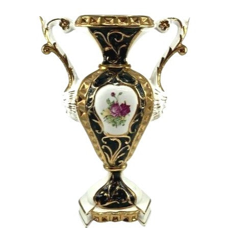 Vintage Porcelain Trophy Vase With Gold Detailing & Floral Design