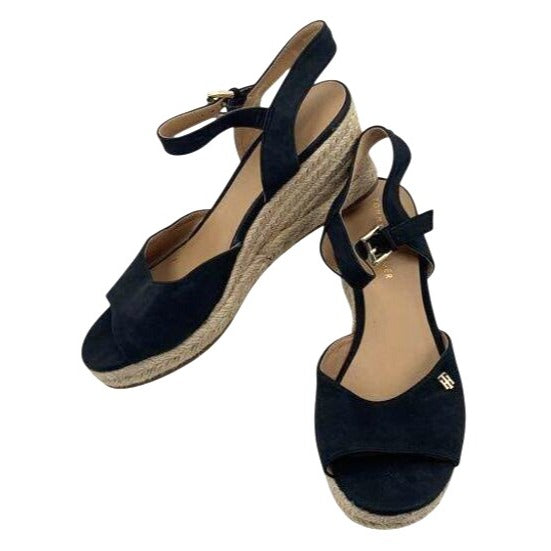 Tommy Hilfiger Gallie Black Espadrille Wedge Sandals Women's Shoes Size 7.5