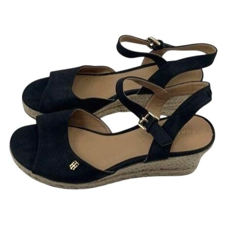 Tommy Hilfiger Gallie Black Espadrille Wedge Sandals Women's Shoes Size 7.5