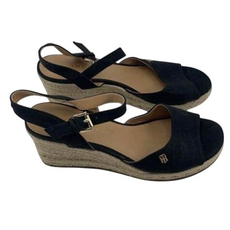 Tommy Hilfiger Gallie Black Espadrille Wedge Sandals Women's Shoes Size 7.5