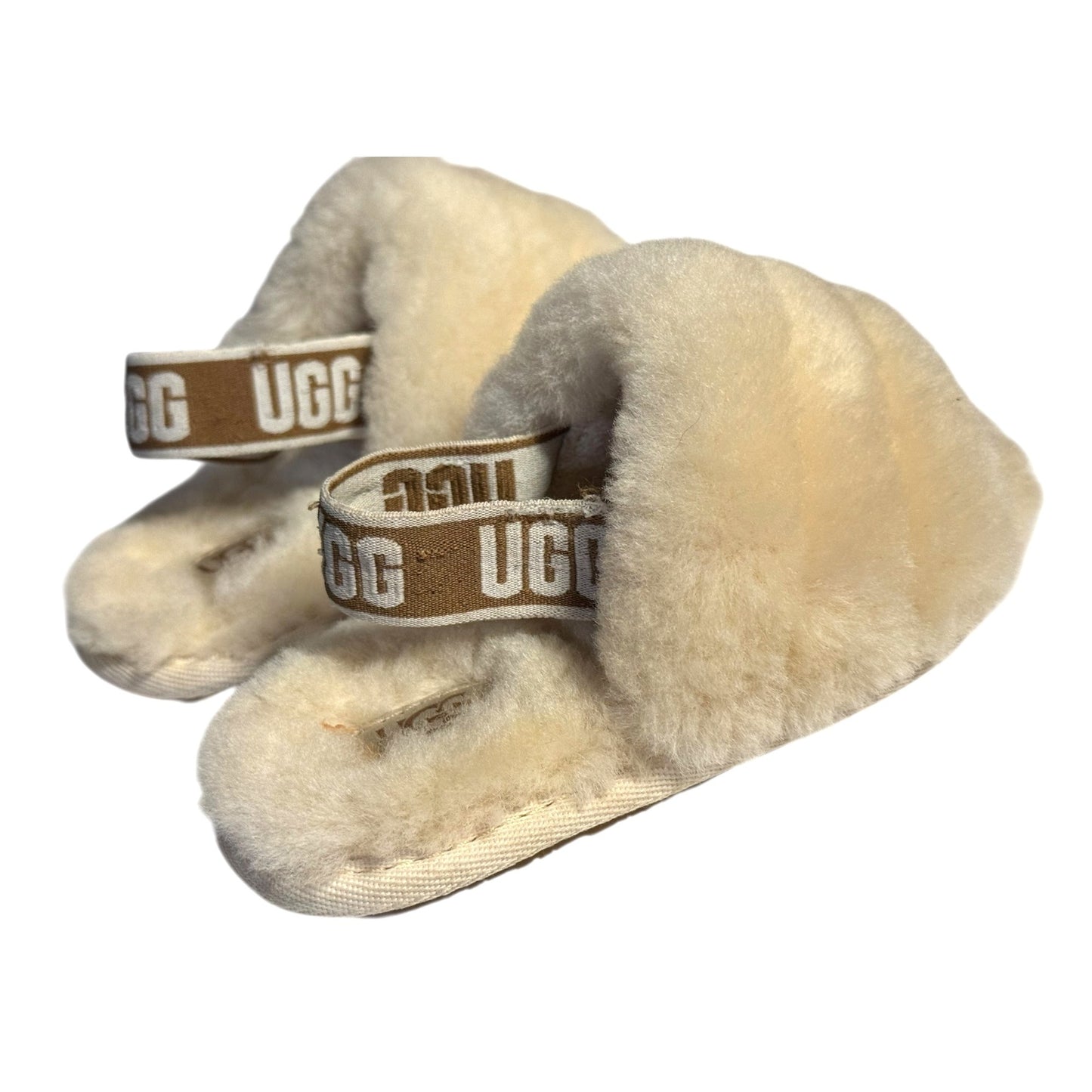 Ugg  Fluff Yeah Toddler size Slippers With Logo Strap Beige Size 8
