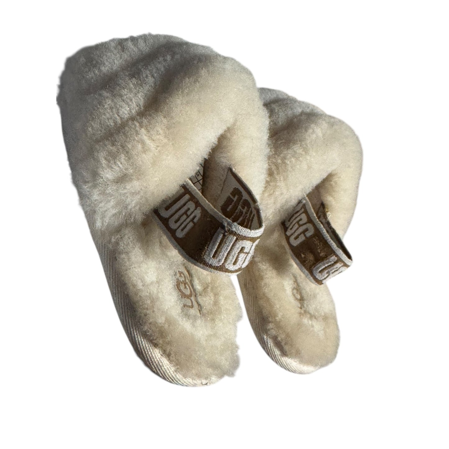 Ugg  Fluff Yeah Toddler size Slippers With Logo Strap Beige Size 8