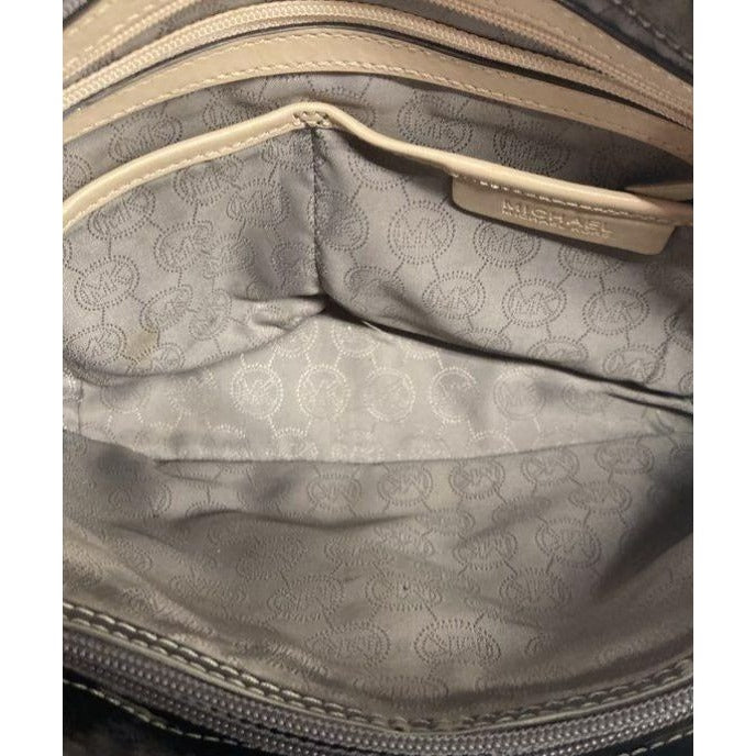 Michael Kors Metallic Bronze Signature Logo Tote Bag With Beige Handles & Charm Spacious Interior Multiple Pockets