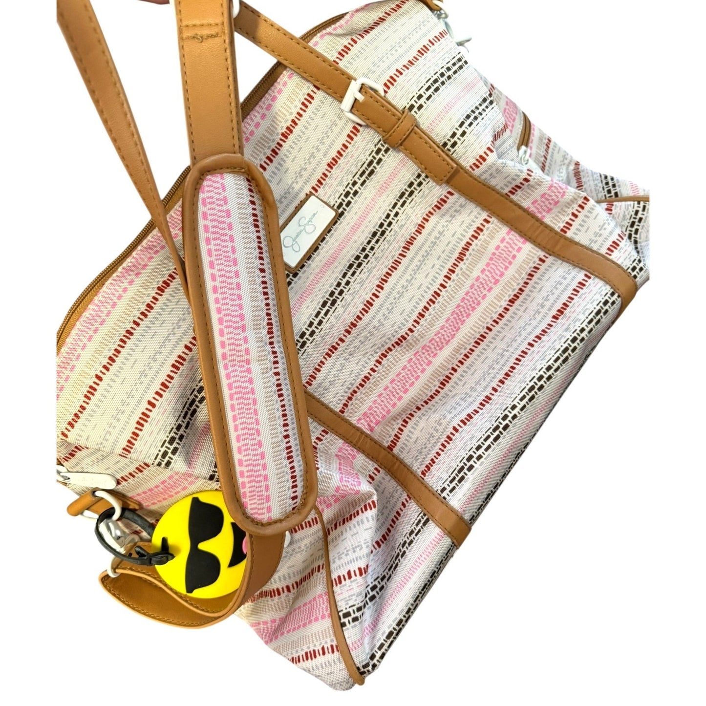 Jessica Simpson Malibu Large Striped Canvas Tote Weekender Tota Bag