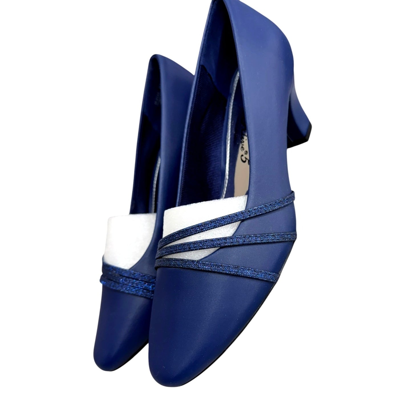 Easy Street Navy Blue Heels With Glitter Straps Size 7.5 Dance Flex Sole NWOB