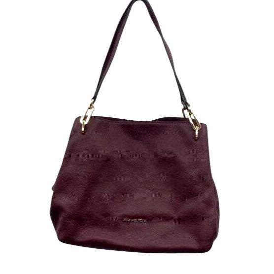 Michael Kors Burgundy Leather Shoulder Bag With Gold Hardware