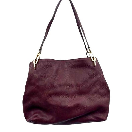 Michael Kors Burgundy Leather Shoulder Bag With Gold Hardware