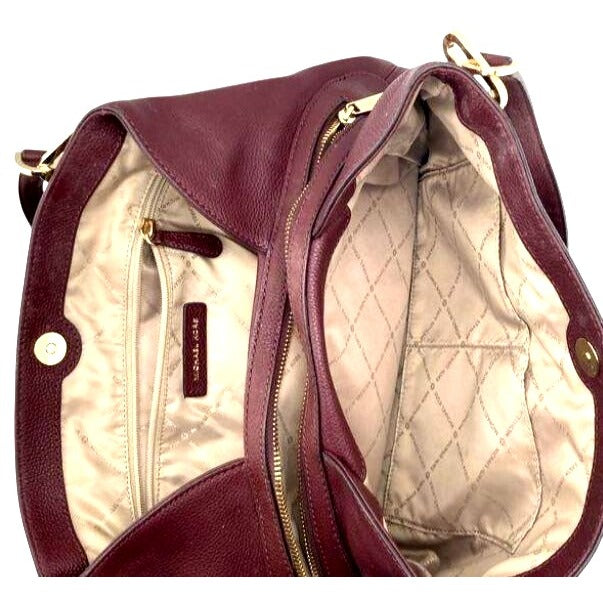 Michael Kors Burgundy Leather Shoulder Bag With Gold Hardware