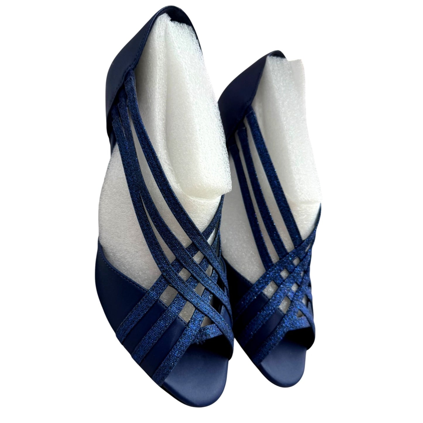 Easy Street Strappy Navy Glitter  Elegant Evening Shoes Size 9