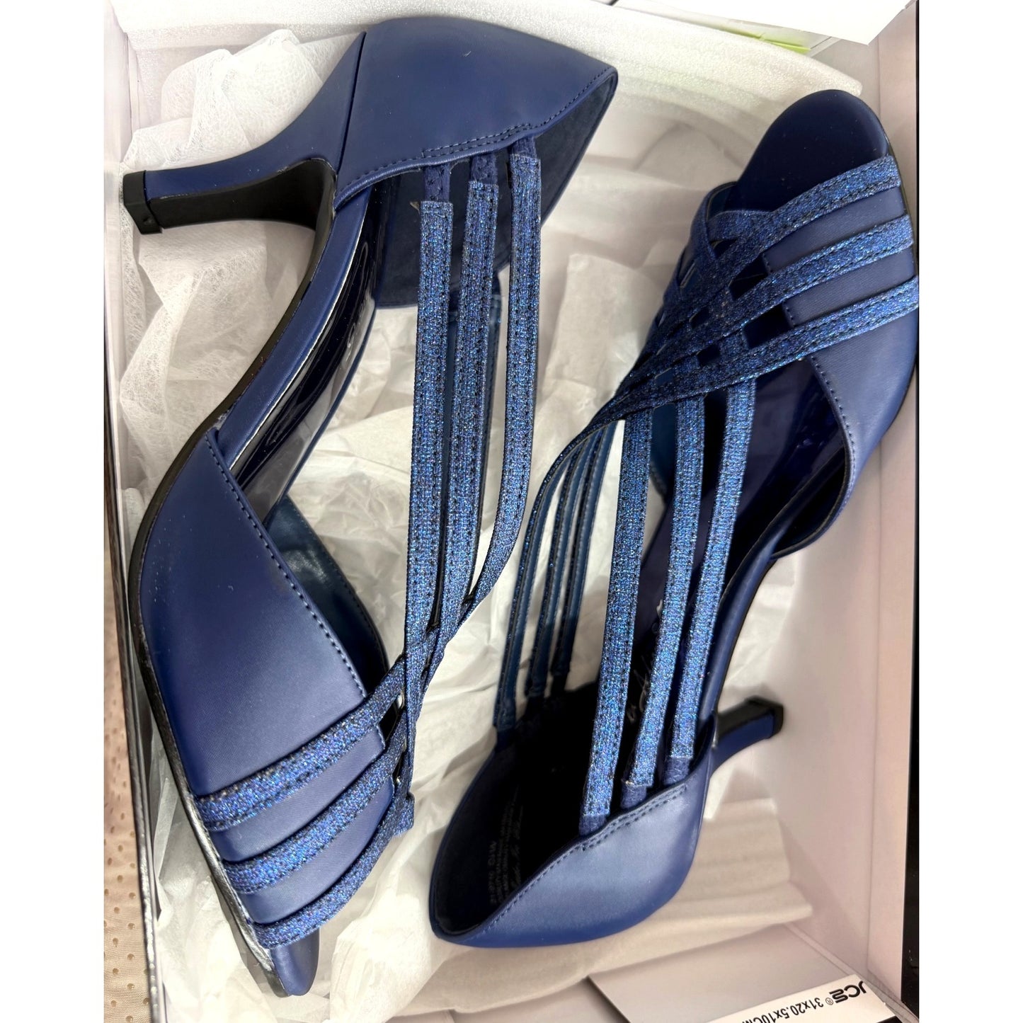 Easy Street Strappy Navy Glitter  Elegant Evening Shoes Size 9
