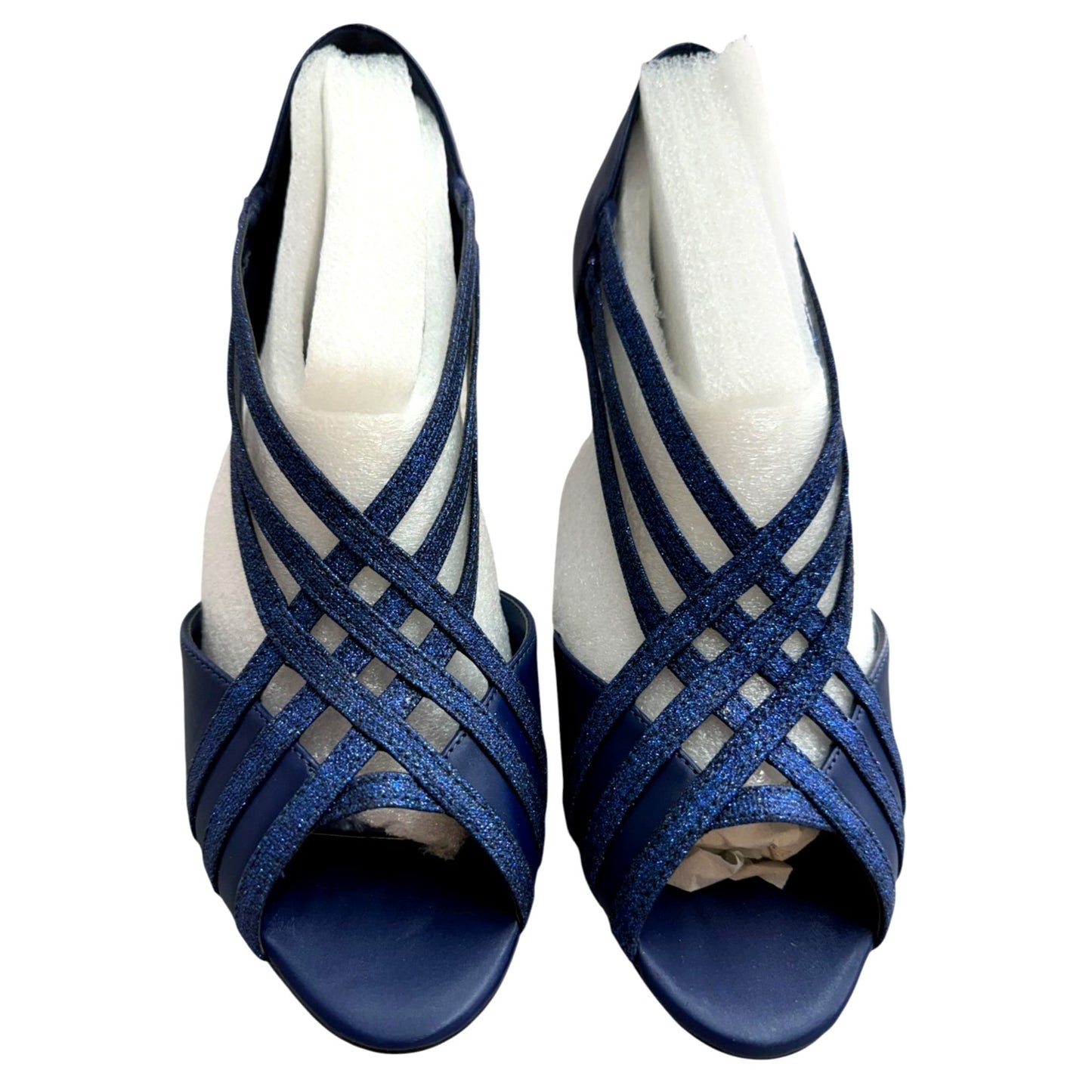 Easy Street Strappy Navy Glitter  Elegant Evening Shoes Size 9