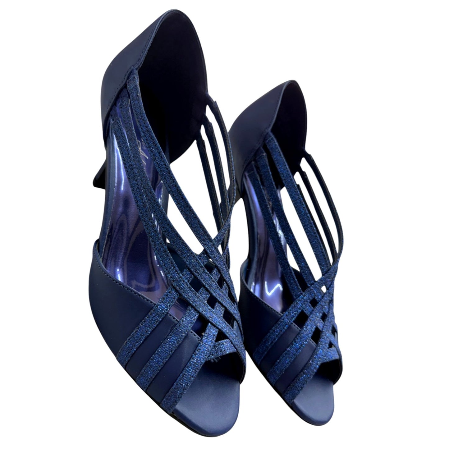 Easy Street Strappy Navy Glitter  Elegant Evening Shoes Size 9