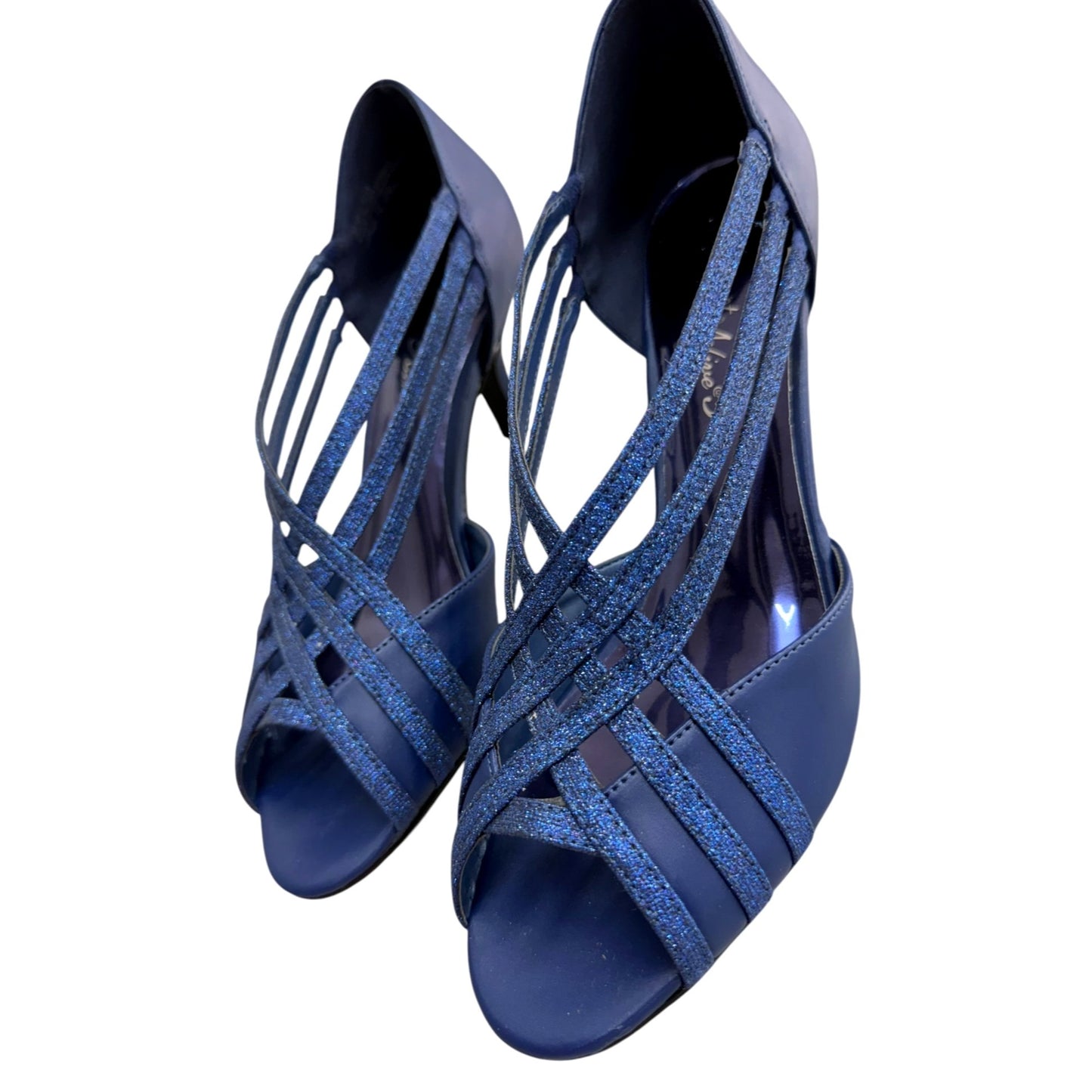 Easy Street Strappy Navy Glitter  Elegant Evening Shoes Size 9