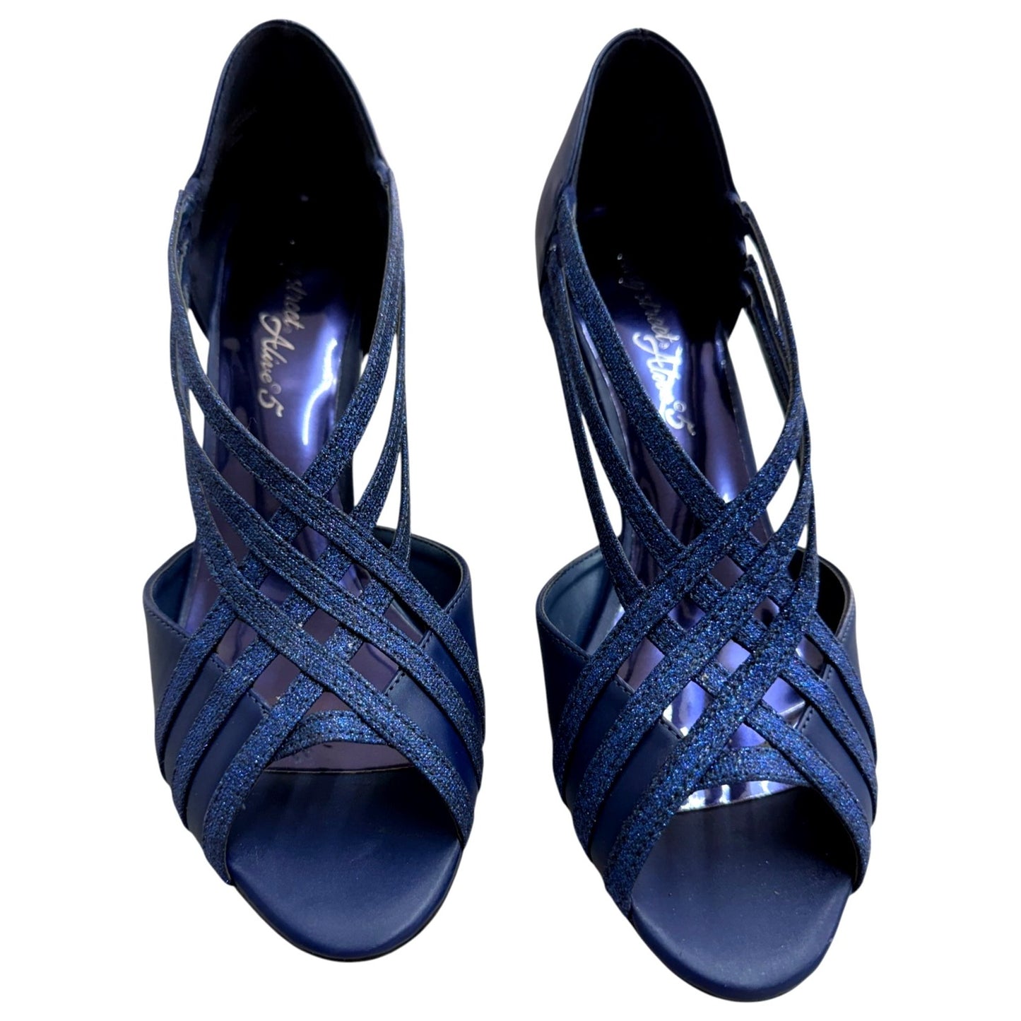 Easy Street Strappy Navy Glitter  Elegant Evening Shoes Size 9