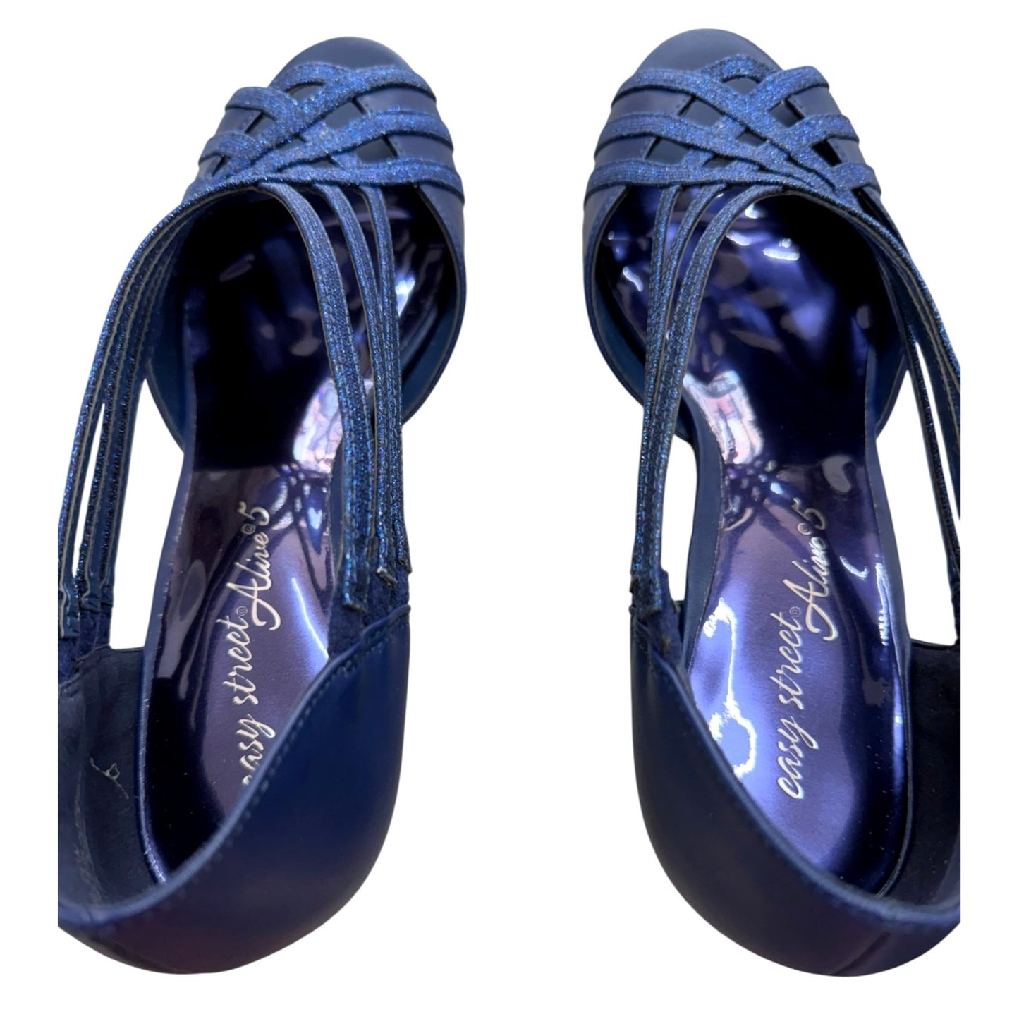 Easy Street Strappy Navy Glitter  Elegant Evening Shoes Size 9