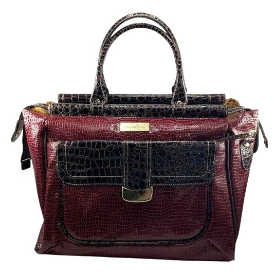 Samantha Brown Burgundy & Black Crocodile-Embossed Tote Handbag